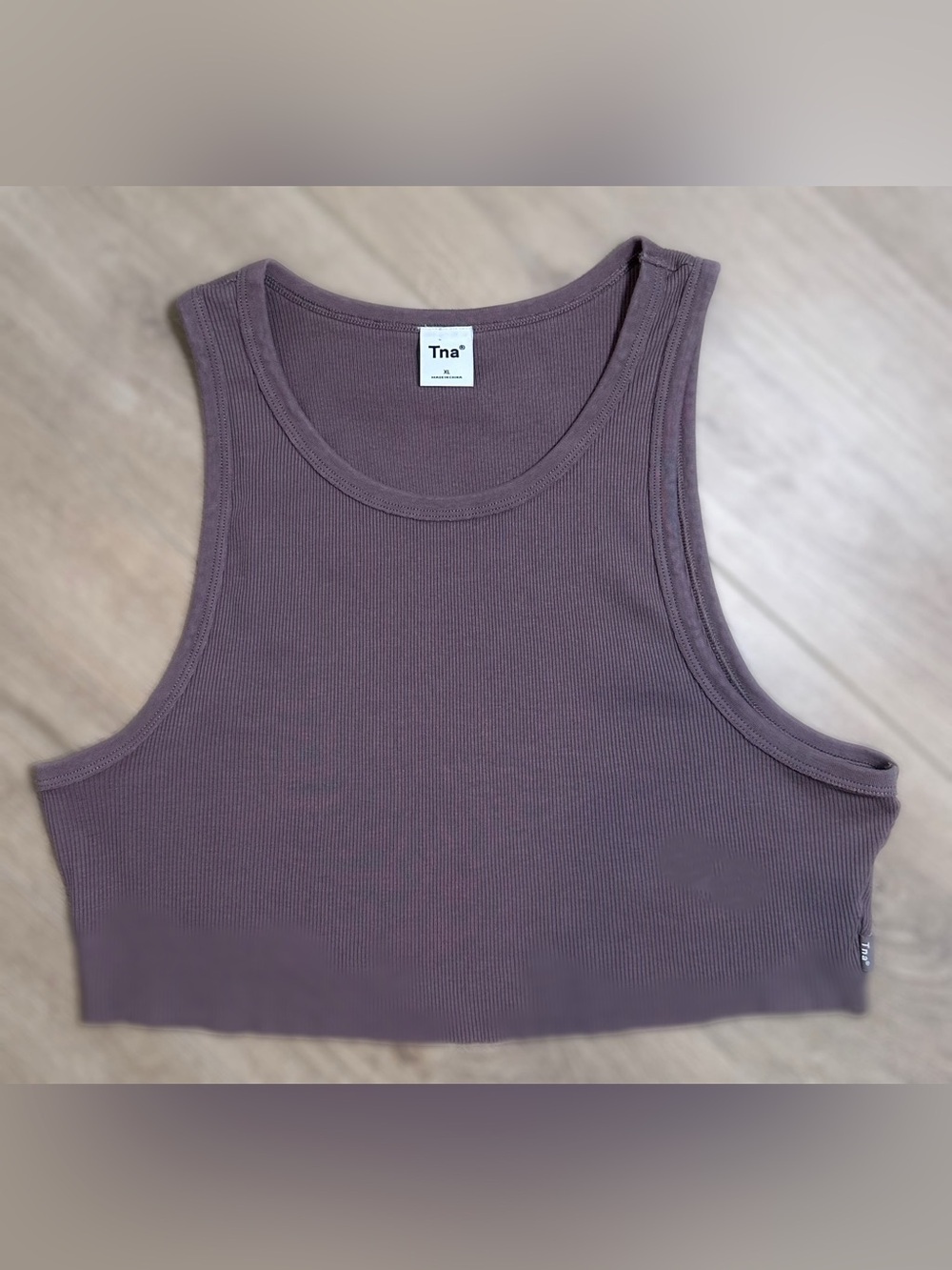 Aritzia TNA Vintage Ribbed Cropped Tank Top Mauve Purple XL